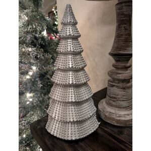 NEW! Polyresin Silver Christmas Tree Figurine Holiday Decorative Tabletop Decor